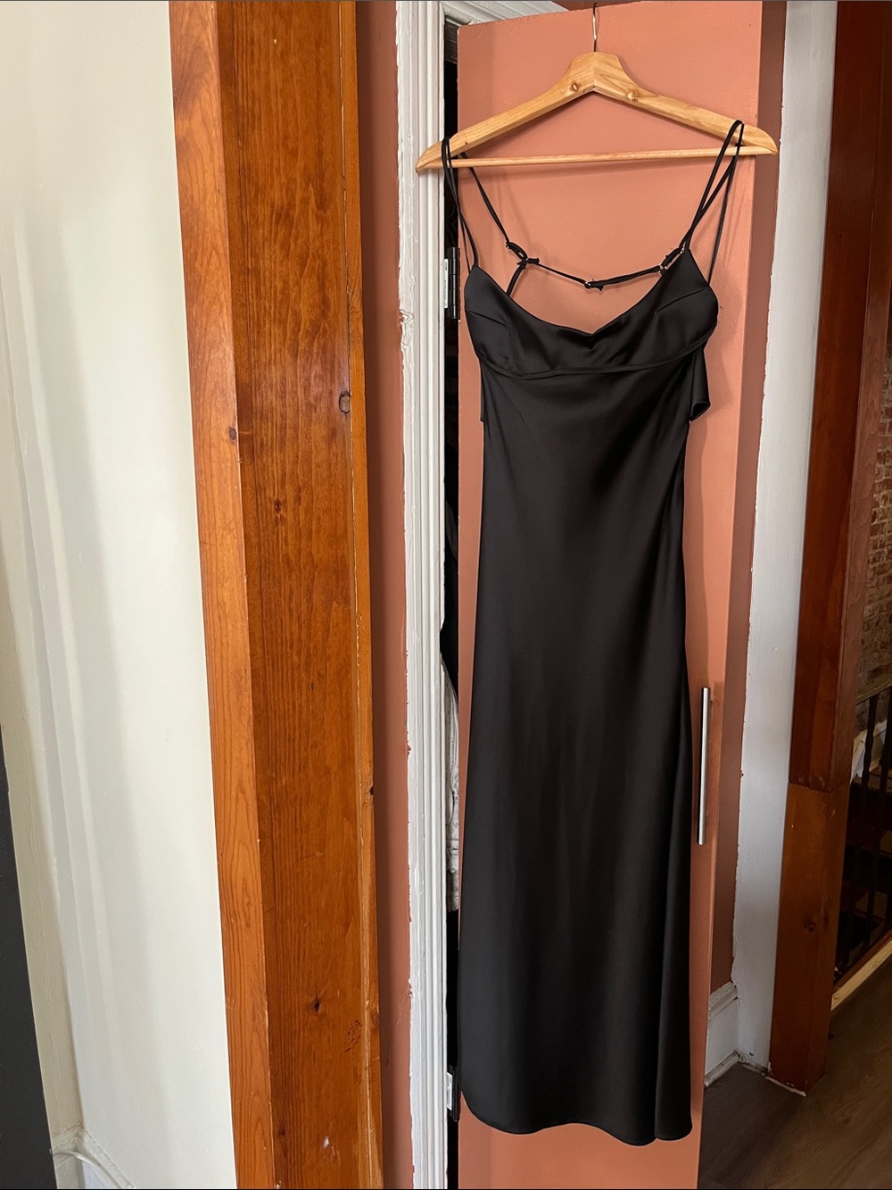 Zara Black Satin Maxi Slip Dress with Thin Straps